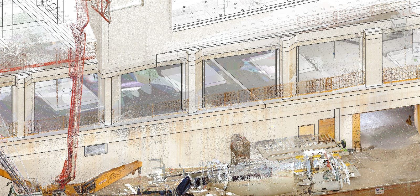 BIM model pro CAFM Mračno bodů ze stavby propojené s BIM modelem skutečného provedení