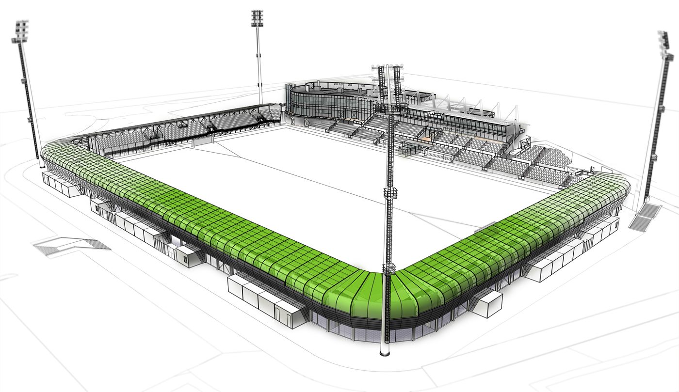 BIM model rekonstrukce a dostavby městského fotbalového stadionu v Karviné